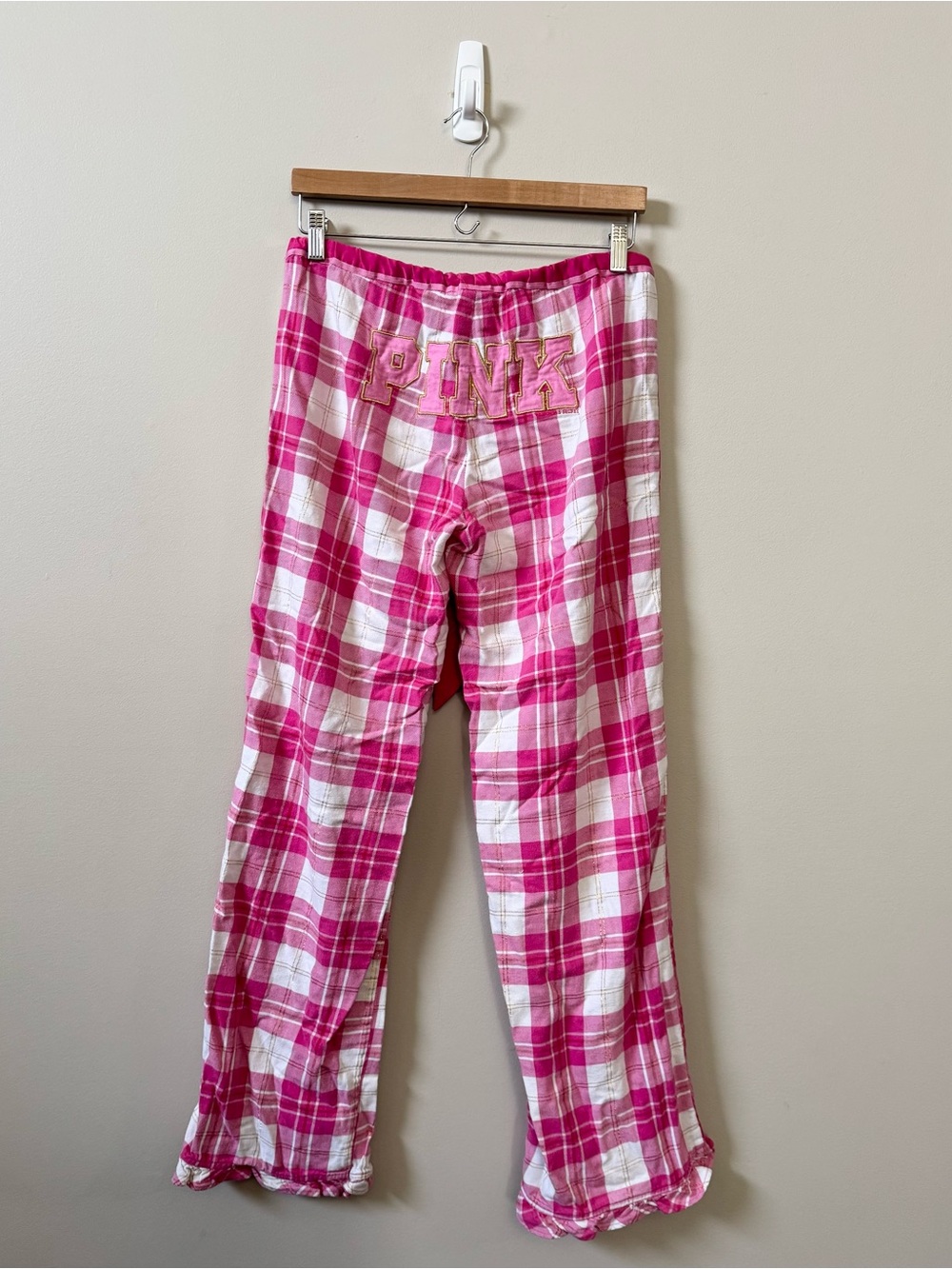 PINK Victoria’s Secret vintage Y2K pink gold plaid spell out pajama pants